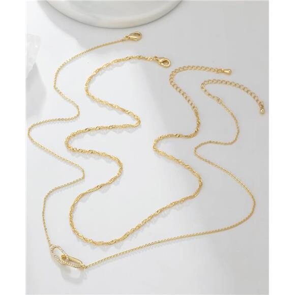 14K Gold Paperclip Pendant Necklace | Dainty Layered - Picture 5 of 5